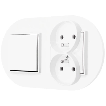 Włącznik pojedynczy z gniazdem podwójnym z ramką okrągłą seria MINI kolor biały