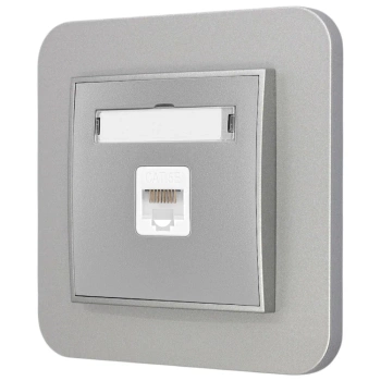 Gniazdo internetowe rj45 1x z ramką zaokrągloną seria MINI kolor srebrny