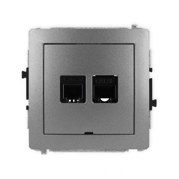 Mechanizm gniazda telefonicznego pojedynczego 1xRJ11 + komputerowego pojedynczego 1xRJ45, kat. 5e, 8-stykowy, beznarzędziowe, bez pola opisowego Karlik seria DECO 11DGTKBO kolor grafitowy