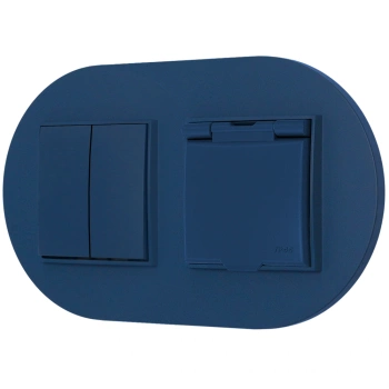 Włącznik podwójny z gniazdem hermetycznym z ramką okrągłą seria MINI kolor navy blue