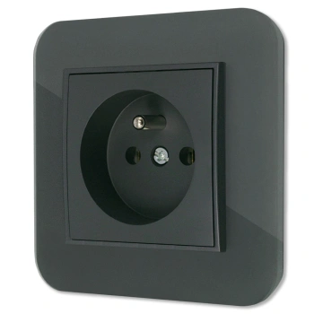 Gniazdo pojedyncze z ramką zaokrągloną efekt szkła seria ICON kolor grafitowy mat