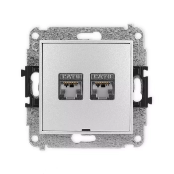 Mechanizm gniazda komputerowego podwójnego 2xRJ45, kat. 6, ekranowany, 8-stykowy, bez pola opisowego Karlik seria ICON 7IGKBO-6 kolor srebrny metalik