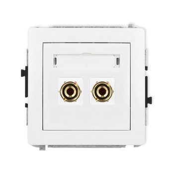 Mechanizm gniazda głośnikowego pojedynczego typu banan - czerwony i czarny, pozłacany, 4 mm2, do lutowania Karlik seria DECO 25DGG-3 kolor biały mat