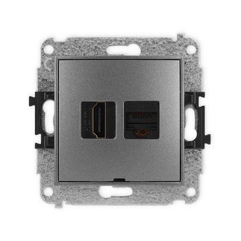 Mechanizm gniazda pojedynczego HDMI 2.0, 4K + gniazda komp. poj. 1xRJ45, kat. 6A, 8-stykowy, bez pola opisowego Karlik seria ICON 11IGHKBO-46A kolor grafitowy