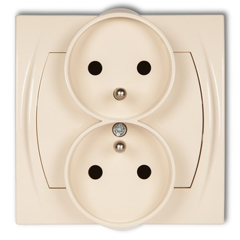 Gniazdo podwójne do ramki poziomej z uziemieniem 2x2P+Z z przesłonami torów Karlik seria LOGO 1LGPR-2zp kolor beżowy