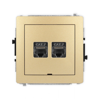 Mechanizm gniazda komputerowego podwójnego 2xRJ45, kat. 7, ekranowany, 8-stykowy, bez pola opisowego Karlik seria DECO 29DGKBO-10 kolor złoty