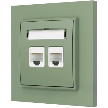 Gniazdo internetowe rj45 2x z ramką prostą seria MINI kolor szałwiowy