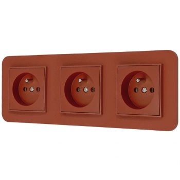 Trzy gniazda pojedyncze z ramką zaokrągloną seria MINI kolor terakota