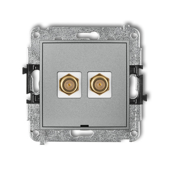 Mechanizm gniazda antenowego podwójnego typu F SAT pozłacany, bez pola opisowego Karlik seria MINI 7MGFBO-2.1 kolor srebrny metalik