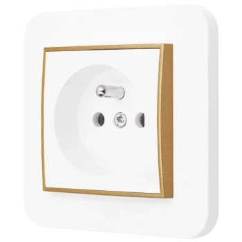 Gniazdo pojedyncze z ramką zaokrągloną seria MINI kolor biały mat/złoty