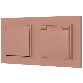 Włącznik pojedynczy z gniazdem hermetycznym z ramką kwadratową seria MINI kolor łososiowy