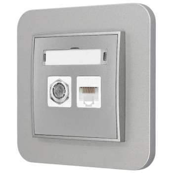 Gniazdo rj45/antenowe z ramką zaokrągloną seria MINI kolor srebrny