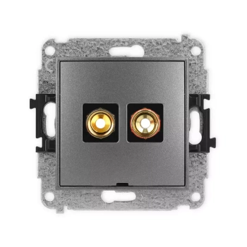 Mechanizm gniazda głośnikowego pojedynczego, bez pola opisowego typu banan - czerwony i czarny, pozłacany, 4 mm2, skręcany Karlik seria MINI 11MGGBO-4 kolor grafitowy