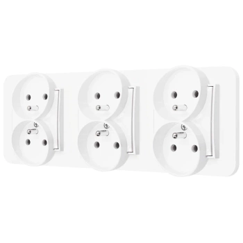 Trzy gniazda podwójne z ramką zaokrągloną seria MINI kolor biały
