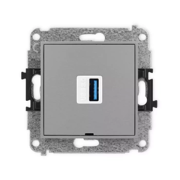 Mechanizm gniazda pojedynczego USB A-A 3.0, bez pola opisowego Karlik seria ICON 27IGUSBBO-5 kolor szary mat