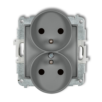 Mechanizm gniazda podwójnego do ramki z uziemieniem 2x2P+Z z przesłonami torów Karlik seria ICON 27IGPR-2zp kolor szary mat