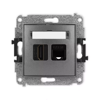Mechanizm gniazda pojedynczego HDMI 2.0, 4K + gniazda komp. poj. 1xRJ45, kat. 5e, 8-stykowy Karlik seria ICON 11IGHK-45e kolor grafitowy