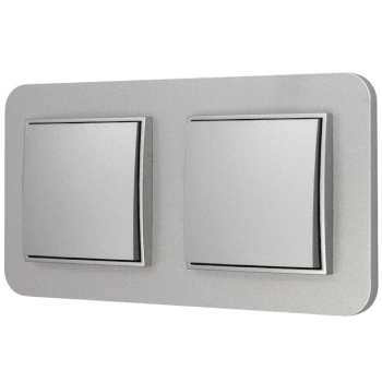 Dwa włączniki pojedyncze z ramką zaokrągloną seria MINI kolor srebrny