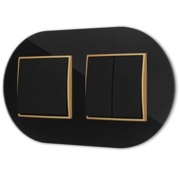 Dwa włączniki pojedynczy i podwójny z ramką okrągłą efekt szkła seria ICON kolor czarny/złoty