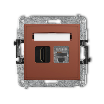 Mechanizm gniazda pojedynczego HDMI 2.1, 8K + gniazda komp. poj. 1xRJ45, kat. 8, ekranowany, 8-stykowy Karlik seria ICON 63IGHK-88 kolor terakota
