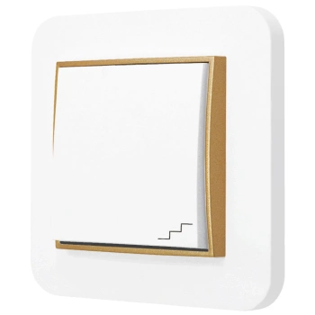 Włącznik schodowy z ramką zaokrągloną seria MINI kolor biały mat/złoty