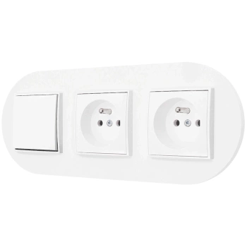 Włącznik pojedynczy i dwa gniazda pojedyncze z ramką okrągłą seria MINI kolor biały mat