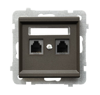 Gniazdo telefoniczne podwójne równoległe seria SONATA kolor Czekoladowy metalik symbol GPT-2RR/m/40