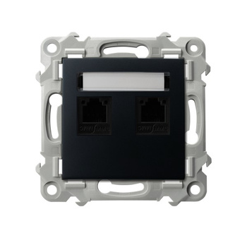 Gniazdo telefoniczne podwójne niezależne seria SZAFIR kolor Czarny metalik symbol GPT-2ZN/m/33