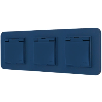 Trzy gniazda hermetyczne z ramką zaokrągloną seria MINI kolor navy blue