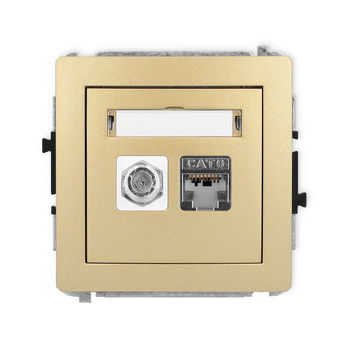 Mechanizm gniazda antenowego poj. typu F SAT + gniazda komp. poj. 1xRJ45, kat. 6 ekranowany, 8-stykowy Karlik seria DECO 29DGFK-5 kolor złoty