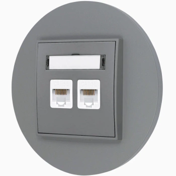 Gniazdo internetowe rj45 2x z ramką okrągłą seria MINI kolor szary mat