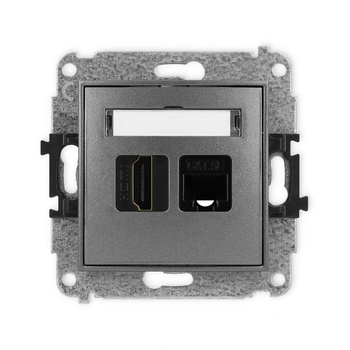 Mechanizm gniazda pojedynczego HDMI 2.0, 4K + gniazda komp. poj. 1xRJ45, kat. 5e, 8-stykowy Karlik seria ICON 11IGHK-45e kolor grafitowy