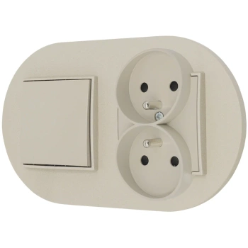 Włącznik pojedynczy z gniazdem podwójnym z ramką okrągłą seria MINI kolor taupe