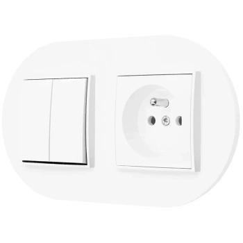 Włącznik podwójny z gniazdem pojedynczym z ramką okrągłą seria MINI kolor biały
