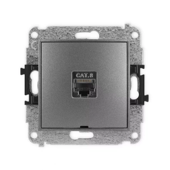 Mechanizm gniazda komputerowego pojedynczego 1xRJ45, kat. 8, ekranowany, 8-stykowy, bez pola opisowego Karlik seria ICON 11IGKBO-11 kolor grafitowy