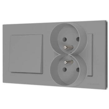 Włącznik pojedynczy z gniazdem podwójnym z ramką seria Bella kolor popiel mat