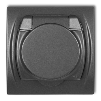 Gniazdo bryzgoszczelne z uziemieniem SCHUKO 2P+Z klapka grafitowa, bez przesłon torów prądowych Karlik seria LOGO 11LGPB-1s kolor grafitowy