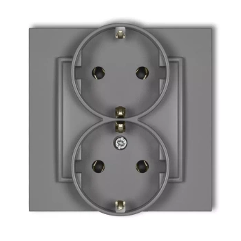 Gniazdo podwójne z uziemieniem SCHUKO 2x2P+Z bez przesłon torów prądowych Karlik seria MINI 27MGP-2s kolor szary mat