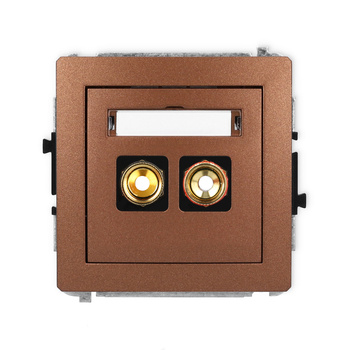 Mechanizm gniazda głośnikowego pojedynczego typu banan - czerwony i czarny, pozłacany, 4 mm2, skręcany Karlik seria DECO 9DGG-4 kolor brązowy metalik