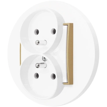 Gniazdo podwójne z ramką okrągłą seria MINI kolor biały złoty