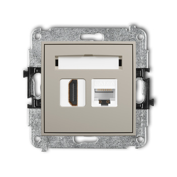 Mechanizm gniazda pojedynczego HDMI 2.0, 4K + gniazda komp. poj. 1xRJ45, kat. 6A, 8-stykowy Karlik seria ICON 60IGHK-46A kolor taupe