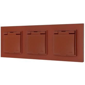 Trzy gniazda hermetyczne z ramką kwadratową seria MINI kolor terakota