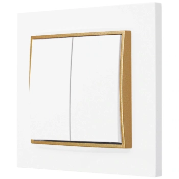 Włącznik podwójny z ramką prostą seria MINI kolor biały mat/złoty