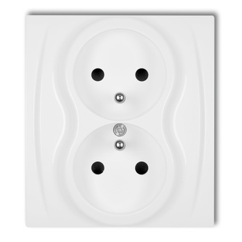 Gniazdo podwójne z uziemieniem 2x2P+Z z przesłonami torów Karlik seria LOGO LGP-2zp kolor biały