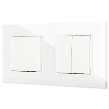 Dwa włączniki pojedynczy i podwójny z ramką kwadratową efekt szkła seria ICON kolor biały