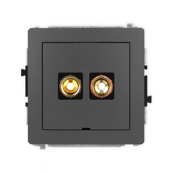 Mechanizm gniazda głośnikowego pojedynczego, bez pola opisowego typu banan - czerwony i czarny, pozłacany, 4 mm2, skręcany Karlik seria DECO 28DGGBO-4 kolor grafitowy mat