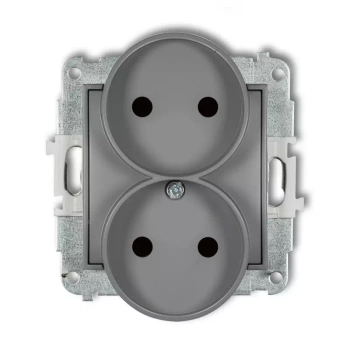 Mechanizm gniazda podwójnego do ramki bez uziemienia 2x2P z przesłonami torów Karlik seria ICON 27IGPR-2p kolor szary mat