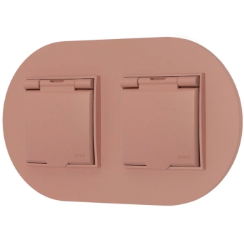 Dwa gniazda hermetyczne do łazienki z ramką okrągłą seria MINI kolor łososiowy