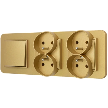 Włącznik pojedynczy i dwa gniazda podwójne z ramką zaokrągloną seria MINI kolor złoty