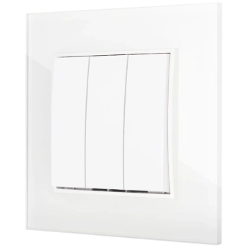 Włącznik potrójny z ramką kwadratową efekt szkła seria ICON kolor biały